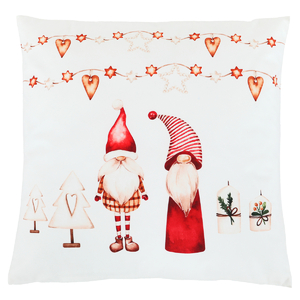 Polštář sametový s výplní - vánoční se skřítky, 100% polyester, 45 x 45 cm